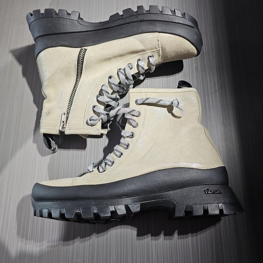 P448 Women Denise Beige Glitter Platform Lace-up Vibram Combat Boot 36 US 6 NWOT - Picture 7 of 11